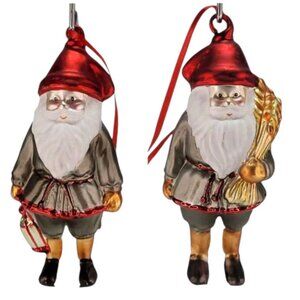 IKEA Glass Santa Claus Christmas Tree Ornaments With Red Ribbon Hangers "5"